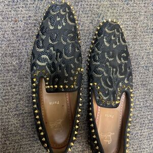 Christian Louboutin Studded Black and Gold Loafers